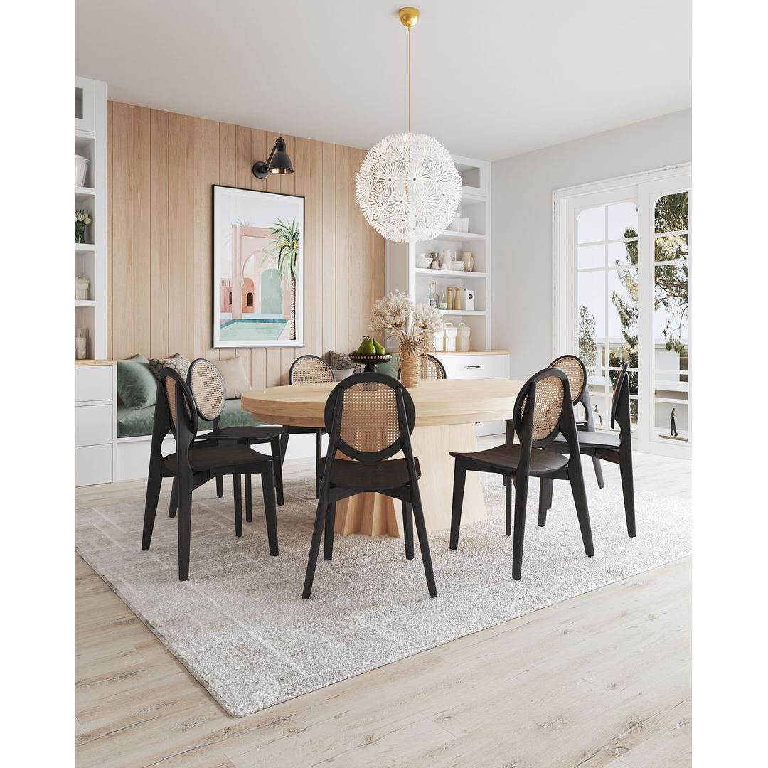 Manhattan Comfort Versailles Round Black & Natural Cane Dining Chairs In A Set Of 2