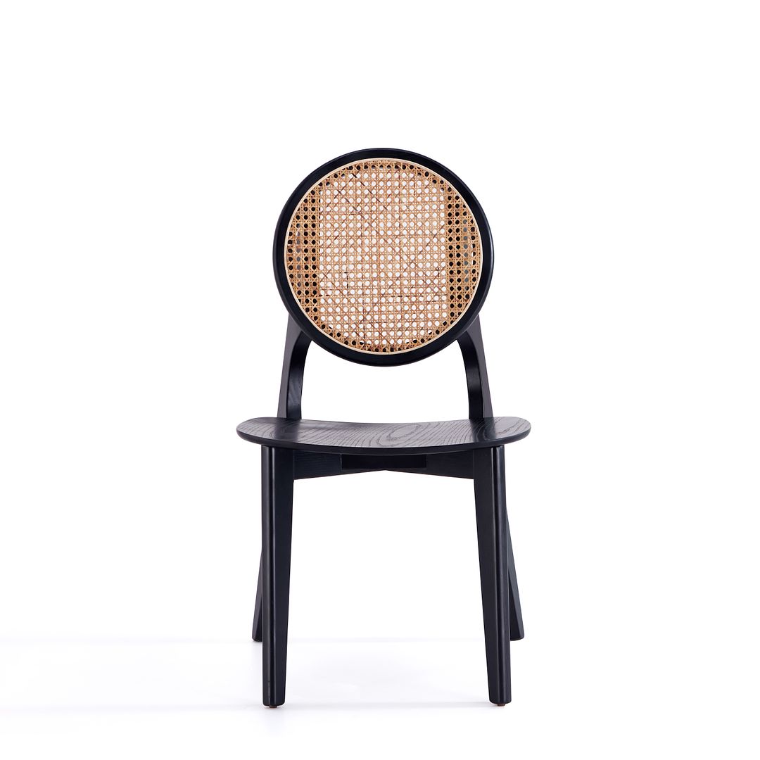 Manhattan Comfort Versailles Round Black & Natural Cane Dining Chairs In A Set Of 2