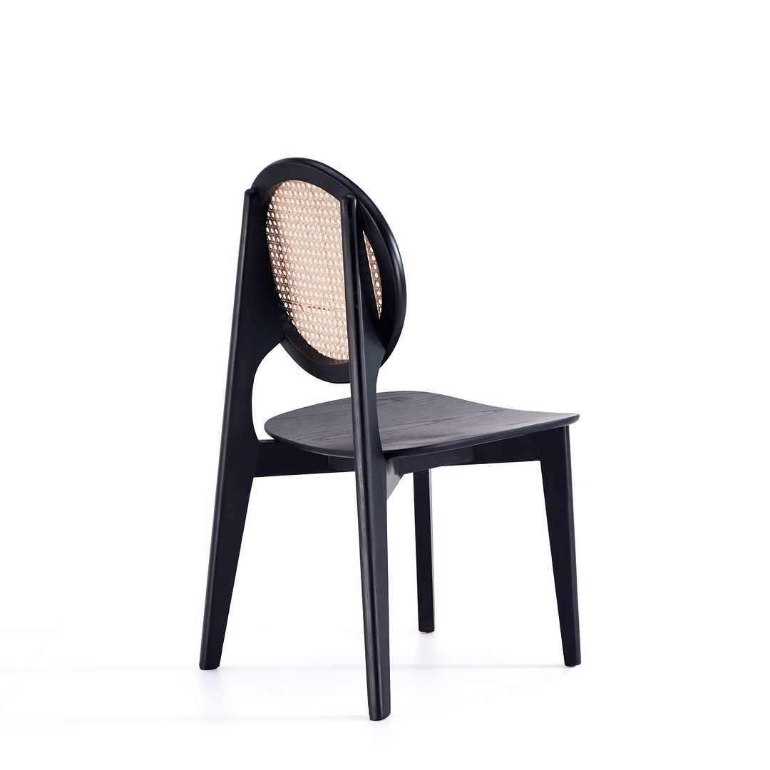 Manhattan Comfort Versailles Round Black & Natural Cane Dining Chairs In A Set Of 2