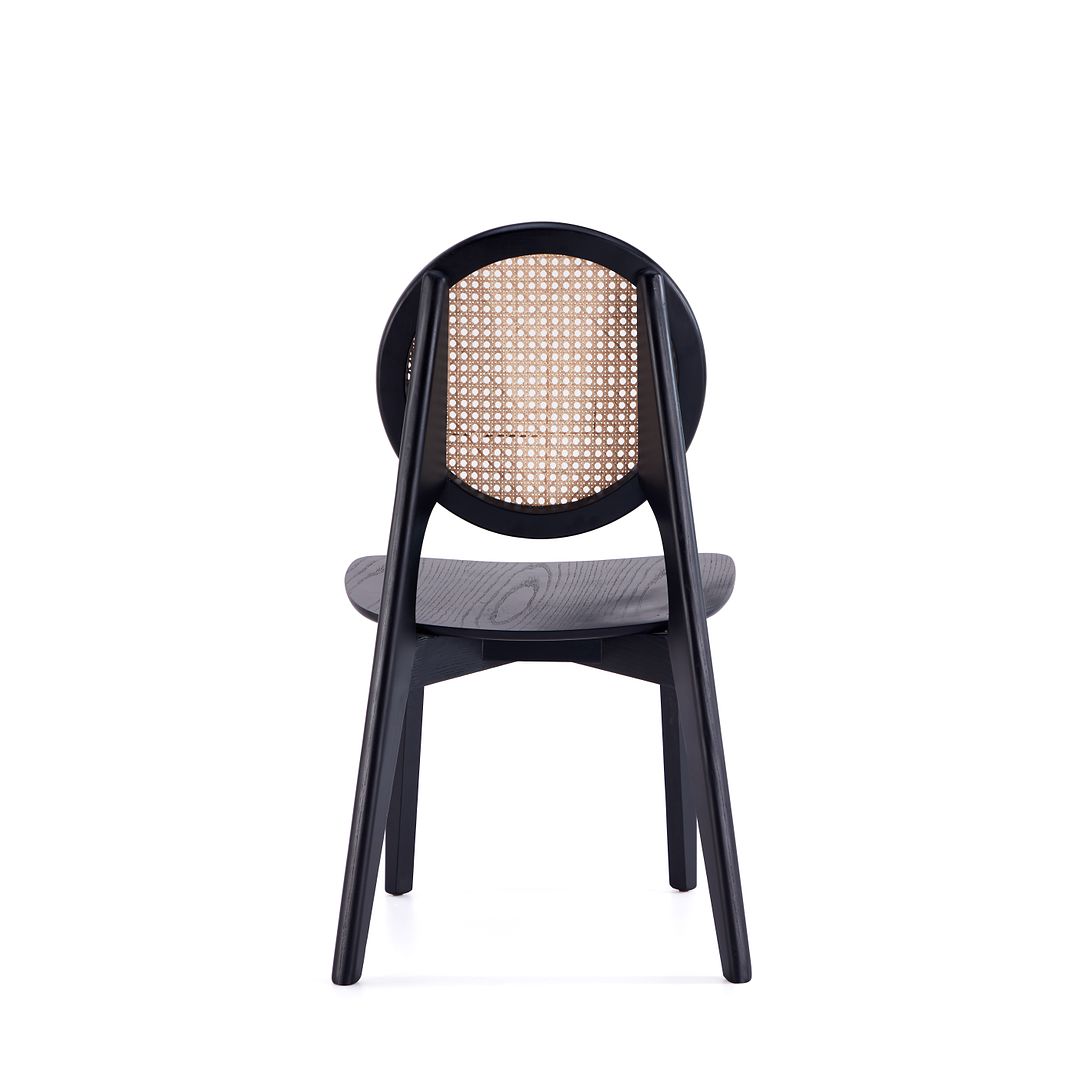 Manhattan Comfort Versailles Round Black & Natural Cane Dining Chairs In A Set Of 2