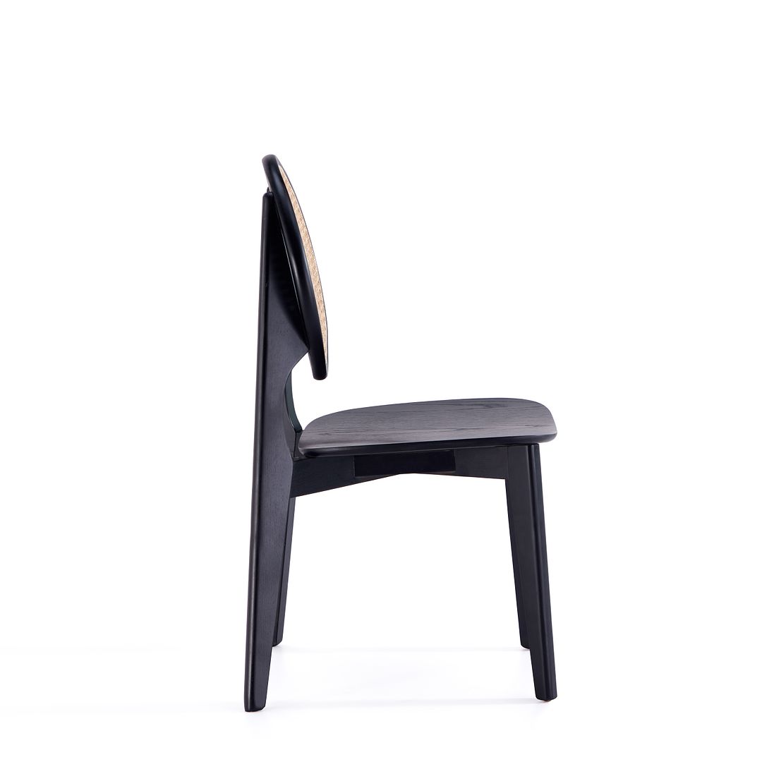 Manhattan Comfort Versailles Round Black & Natural Cane Dining Chairs In A Set Of 2