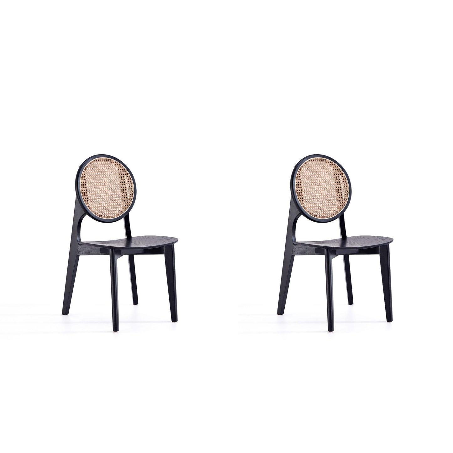 Manhattan Comfort Versailles Round Black & Natural Cane Dining Chairs In A Set Of 2