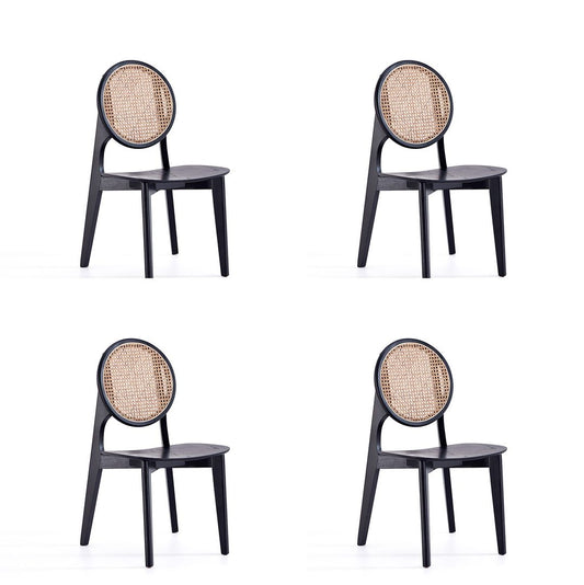 Manhattan Comfort Versailles Round Black & Natural Cane Dining Chairs In A Set Of 4