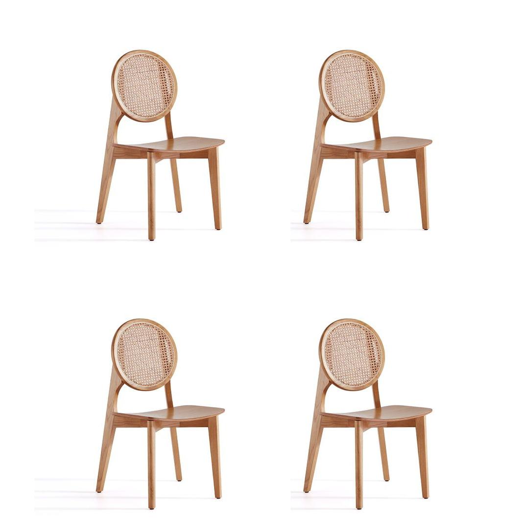 Manhattan Comfort Versailles Round Nature Cane Dining Chairs In A Set Of 4
