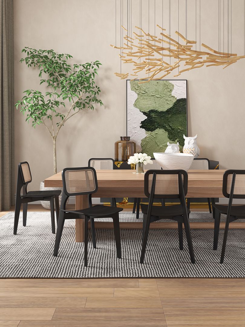 Manhattan Comfort Versailles Square Black Natural Cane Dining