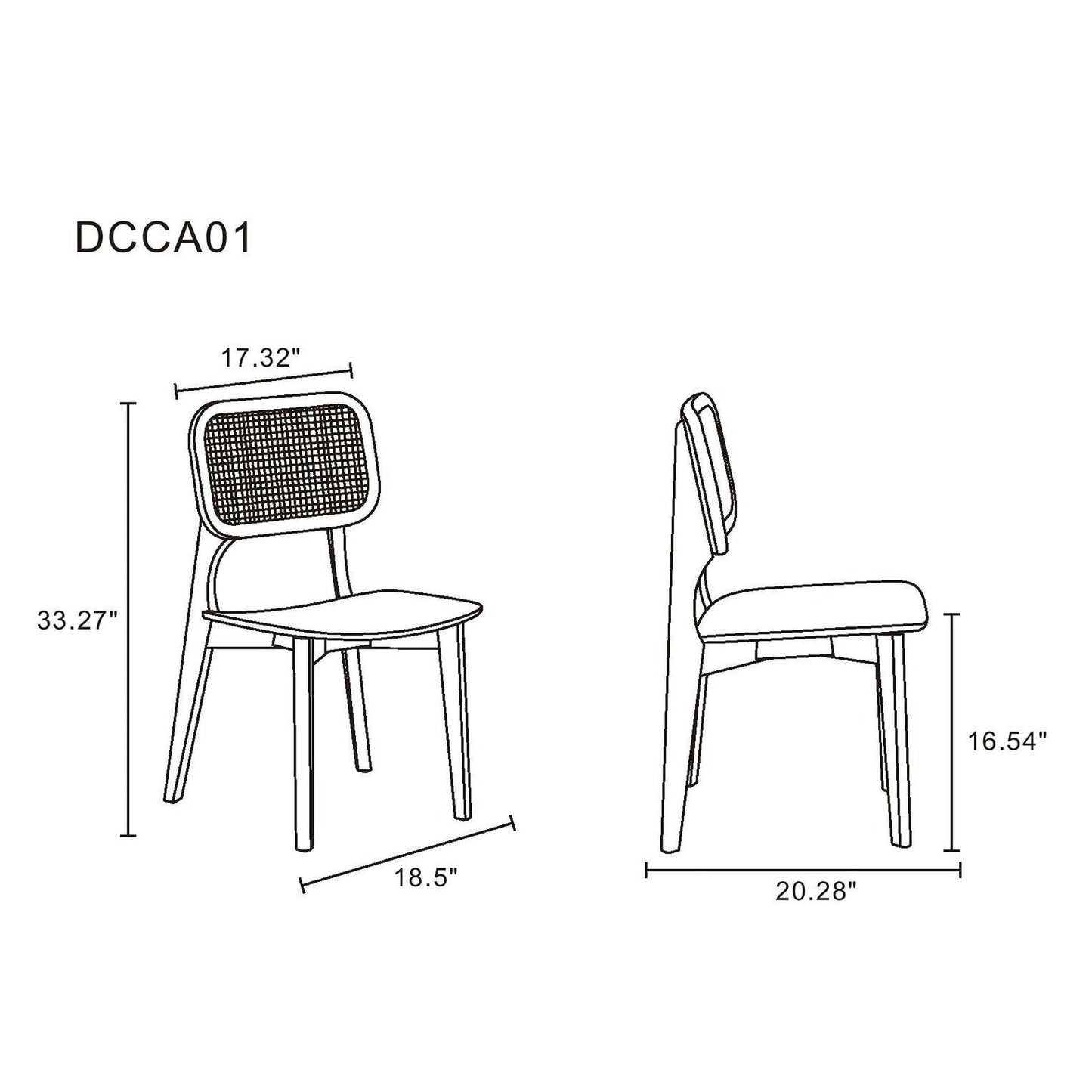 Manhattan Comfort Versailles Square Black & Natural Cane Dining Chairs In A Set Of 4