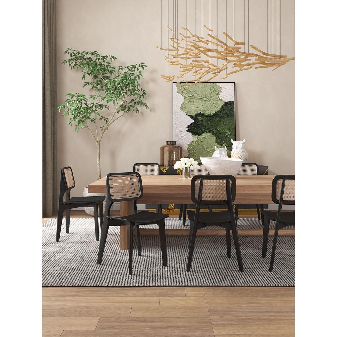 Manhattan Comfort Versailles Square Black & Natural Cane Dining Chairs In A Set Of 4
