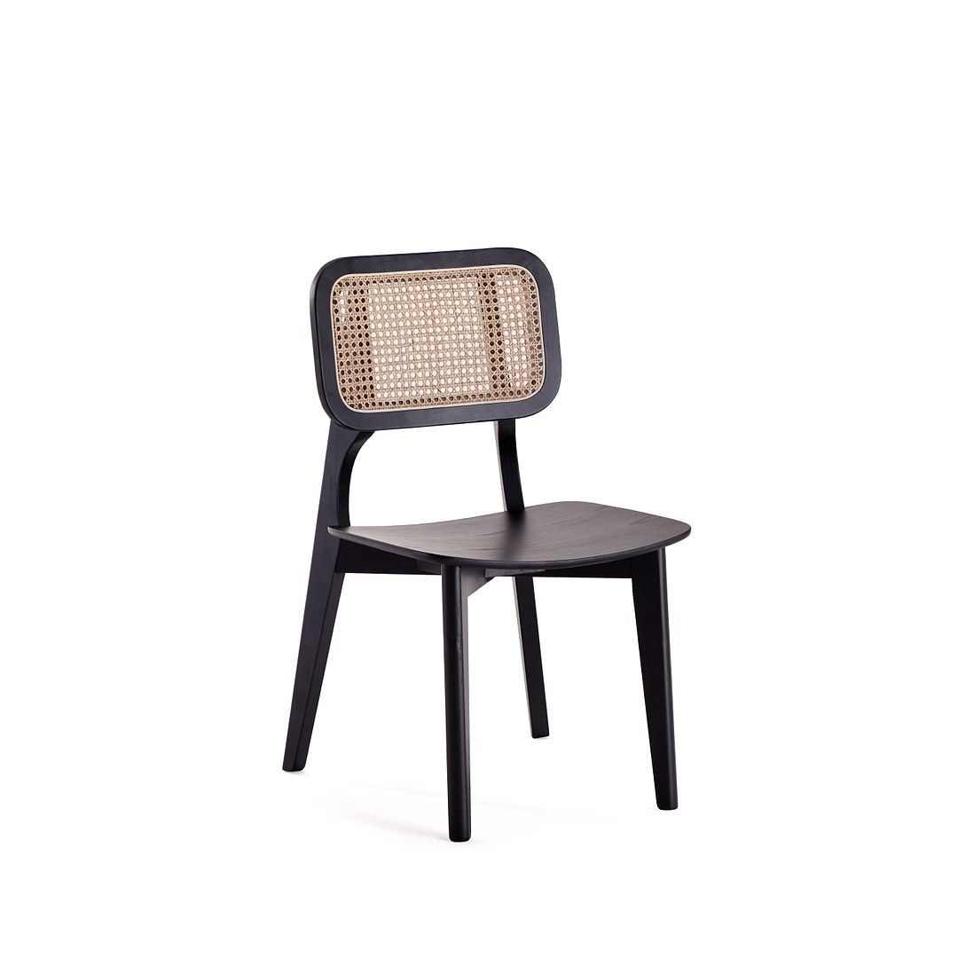 Manhattan Comfort Versailles Square Black & Natural Cane Dining Chairs In A Set Of 4