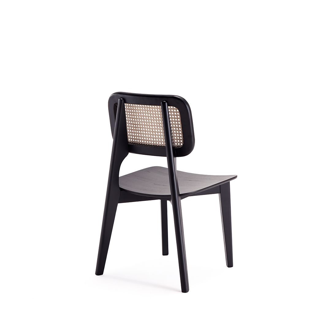 Manhattan Comfort Versailles Square Black & Natural Cane Dining Chairs In A Set Of 4