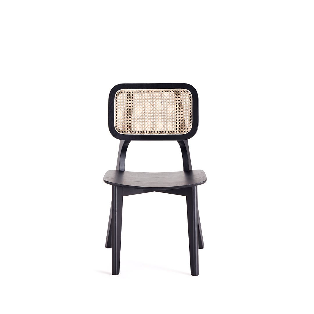 Manhattan Comfort Versailles Square Black & Natural Cane Dining Chairs In A Set Of 4