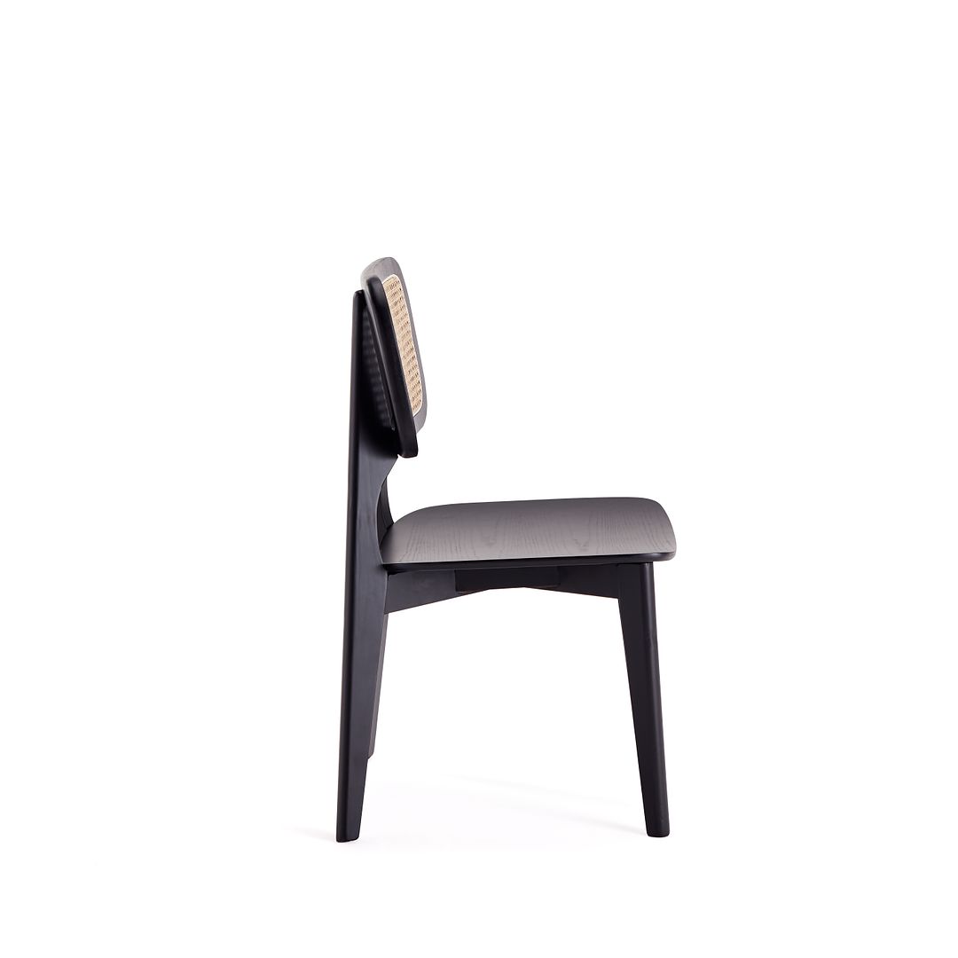 Manhattan Comfort Versailles Square Black & Natural Cane Dining Chairs In A Set Of 4