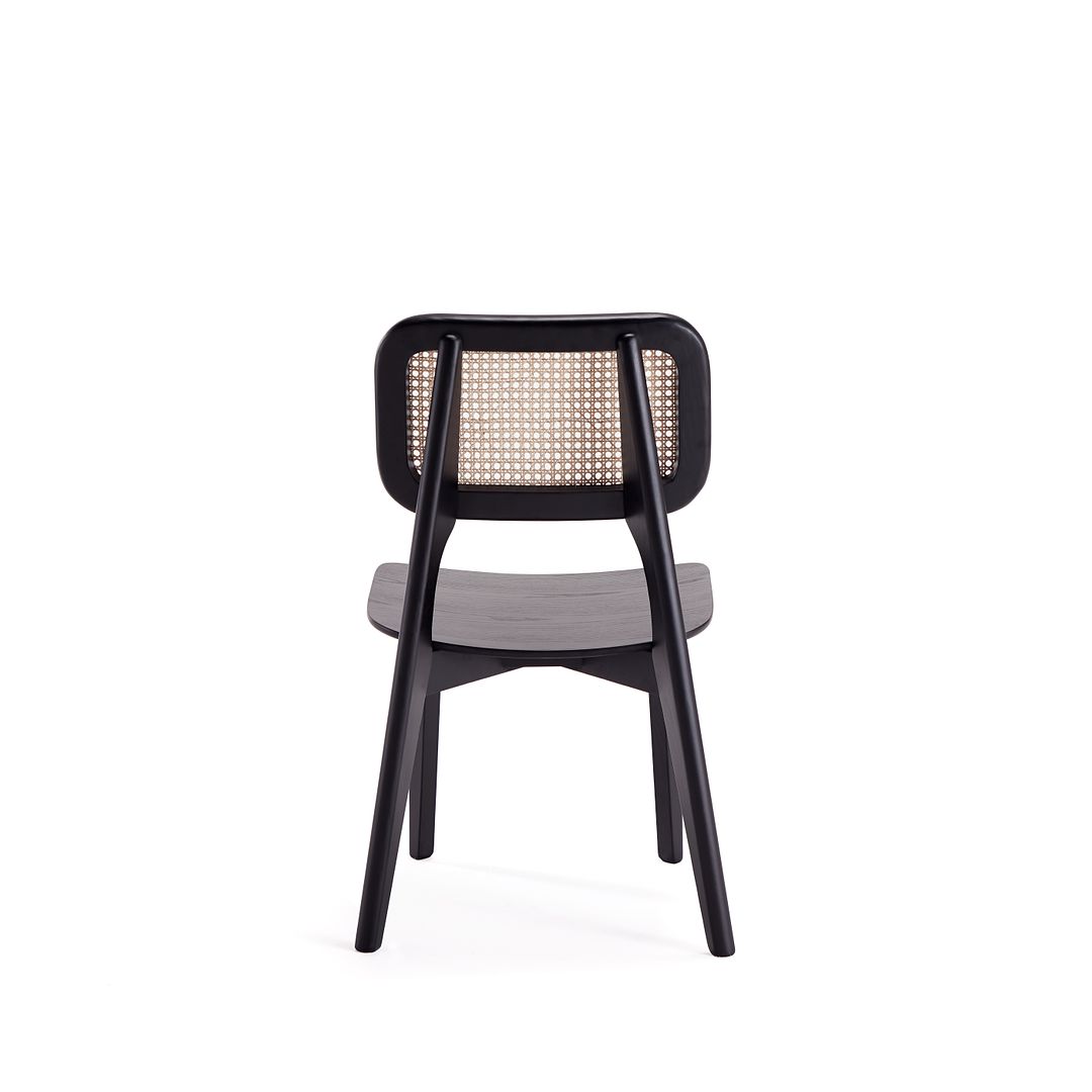 Manhattan Comfort Versailles Square Black & Natural Cane Dining Chairs In A Set Of 4