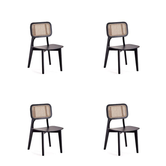 Manhattan Comfort Versailles Square Black & Natural Cane Dining Chairs In A Set Of 4