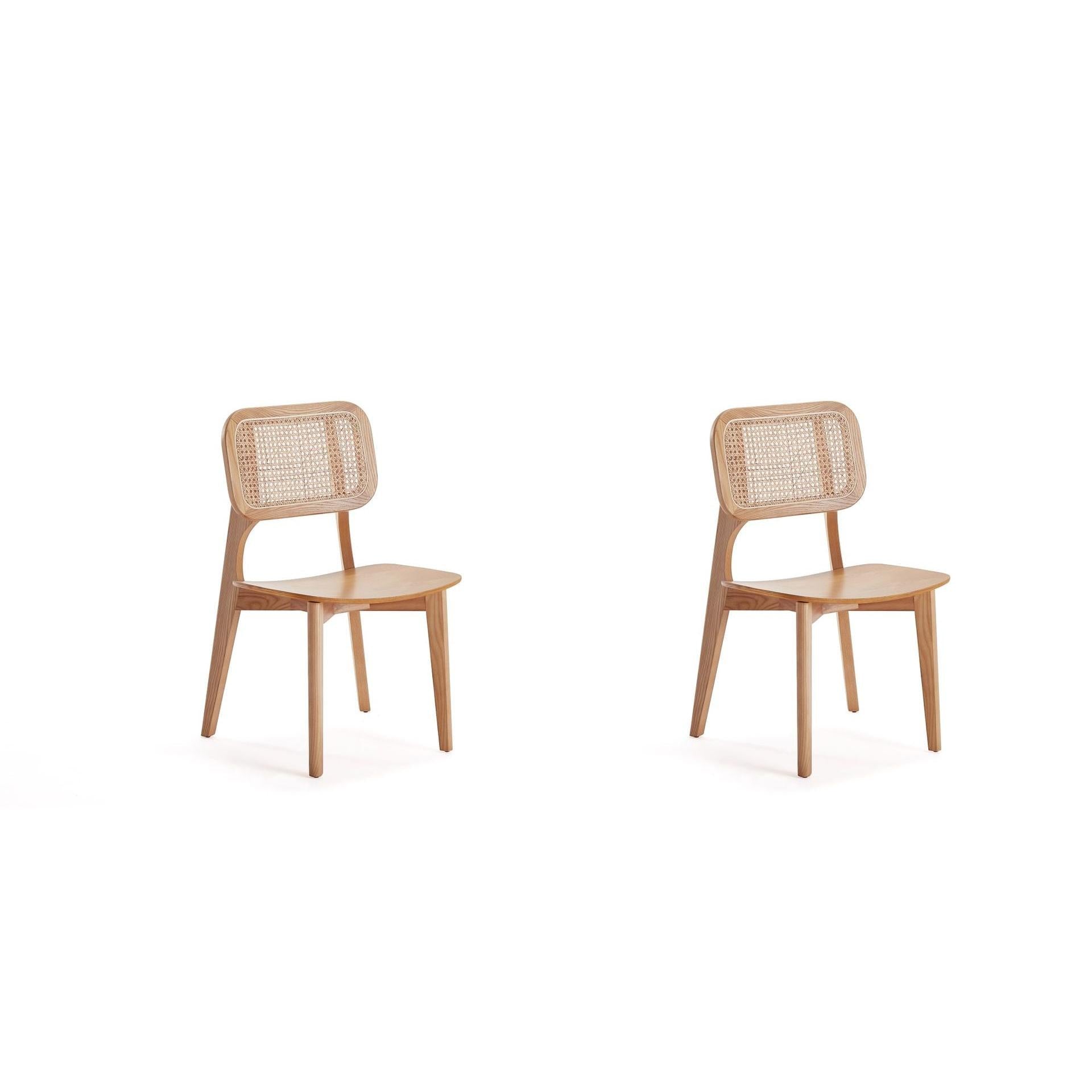 Manhattan Comfort Versailles Square Nature Cane Dining Chairs In A Set Of 2