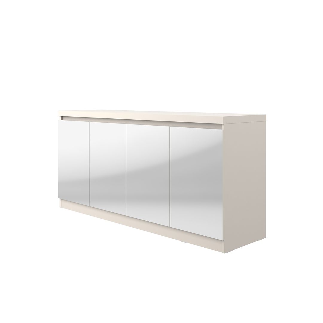Manhattan Comfort Viennese 63" 6-Shelf Buffet Cabinet With Mirrors In Off White
