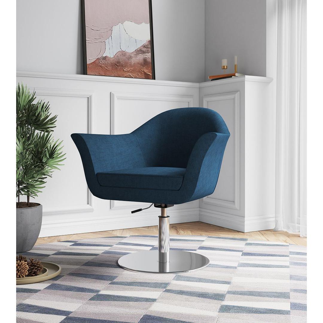 Manhattan Comfort Voyager Smokey Blue & Brushed Metal Woven Swivel Adjustable Accent Chair