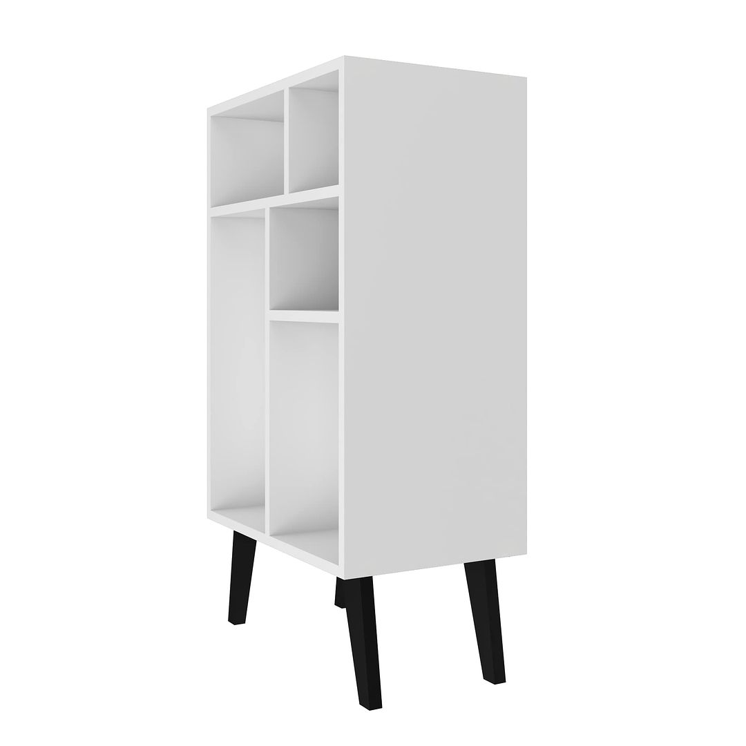 Manhattan Comfort Warren Low Bookcase Cabinet 3.0 With 5 Shelves In White & Black Feet