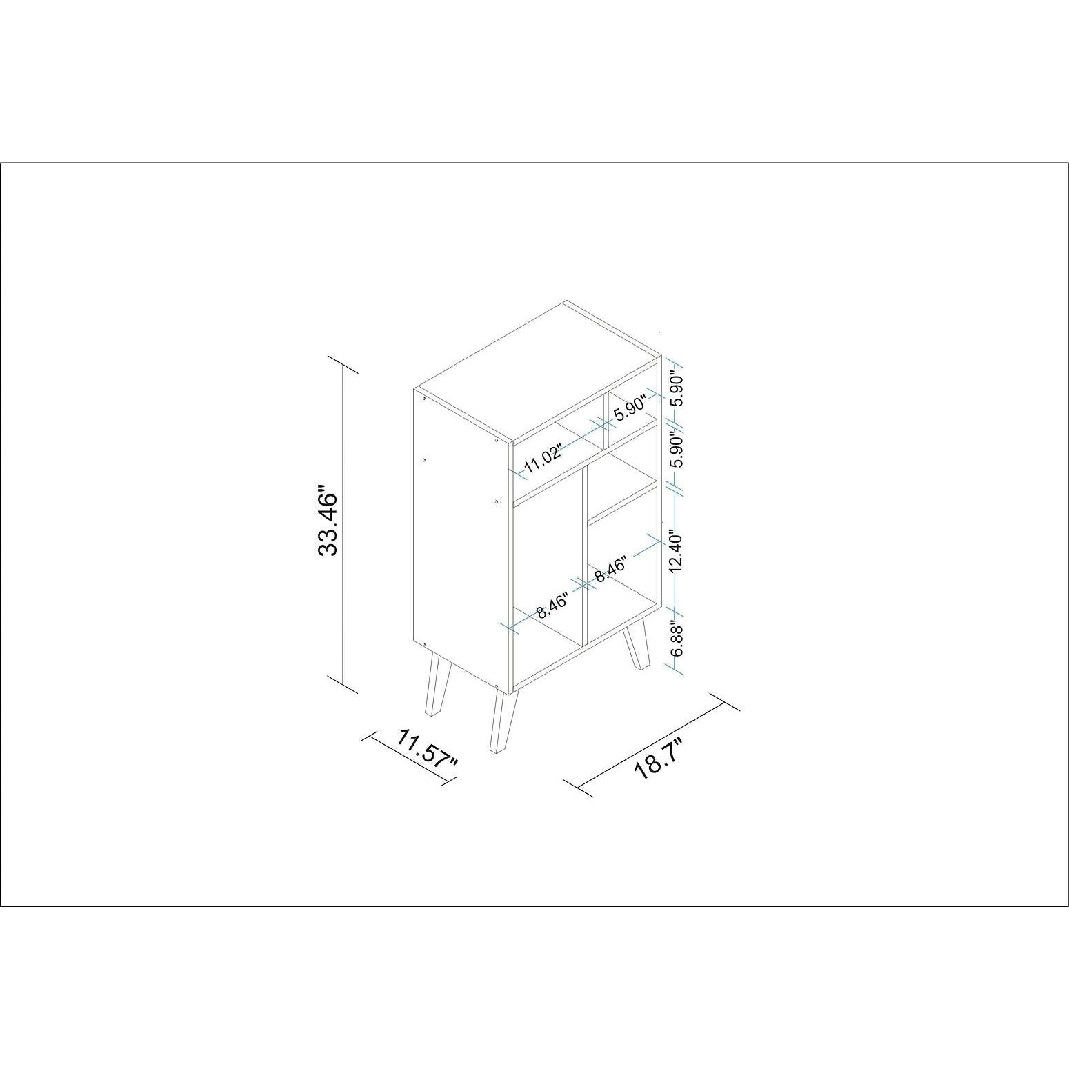 Manhattan Comfort Warren Low Bookcase Cabinet 3.0 With 5 Shelves In White & Black Feet