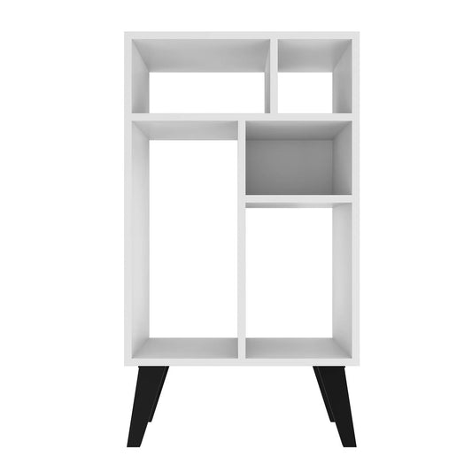 Manhattan Comfort Warren Low Bookcase Cabinet 3.0 With 5 Shelves In White & Black Feet