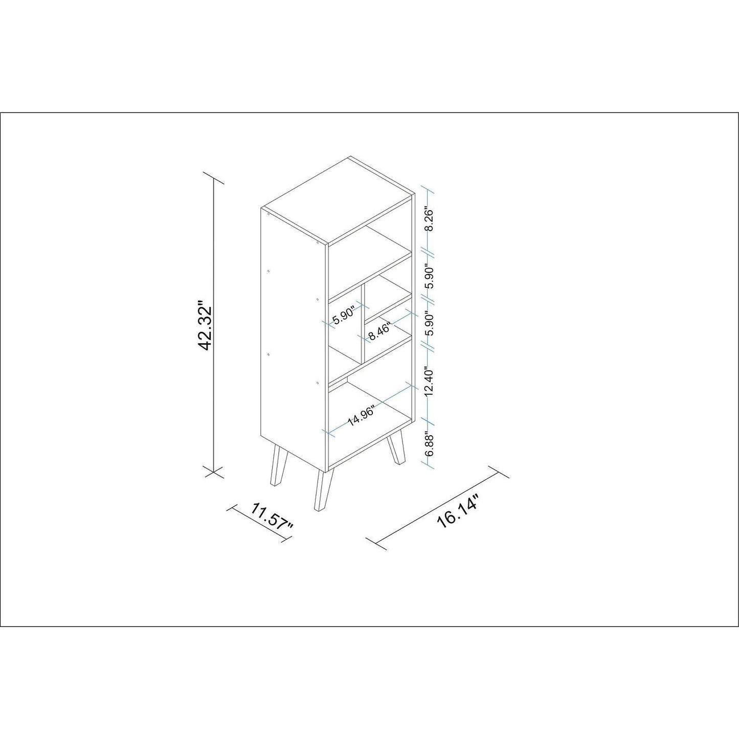 Manhattan Comfort Warren Mid-High Bookcase Cabinet 2.0 With 5 Shelves In White & Black Feet