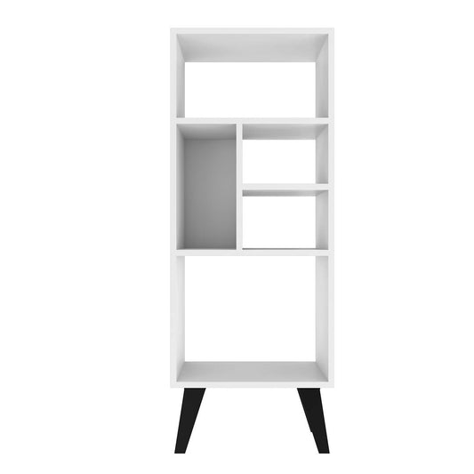 Manhattan Comfort Warren Mid-High Bookcase Cabinet 2.0 With 5 Shelves In White & Black Feet