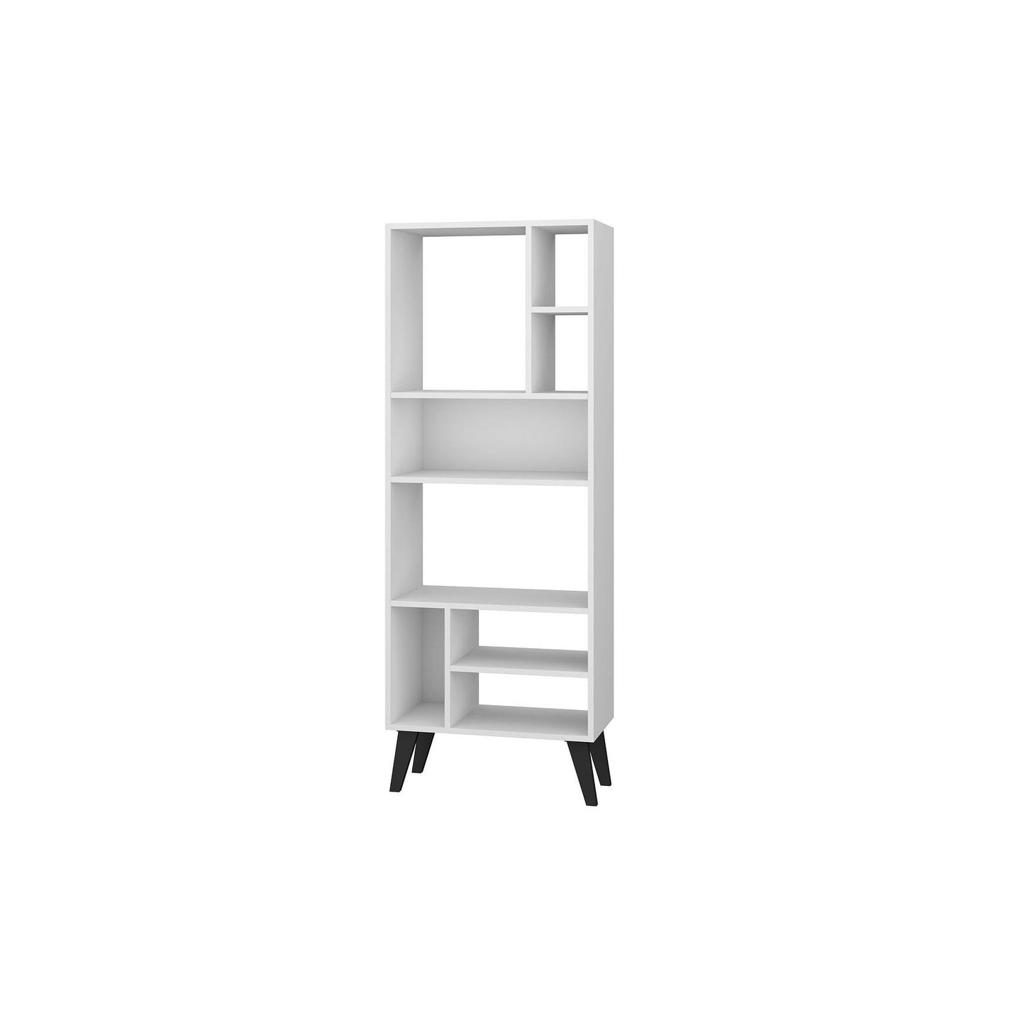 Manhattan Comfort Warren Tall Bookcase Cabinet 1.0 With 8 Shelves In White & Black Feet