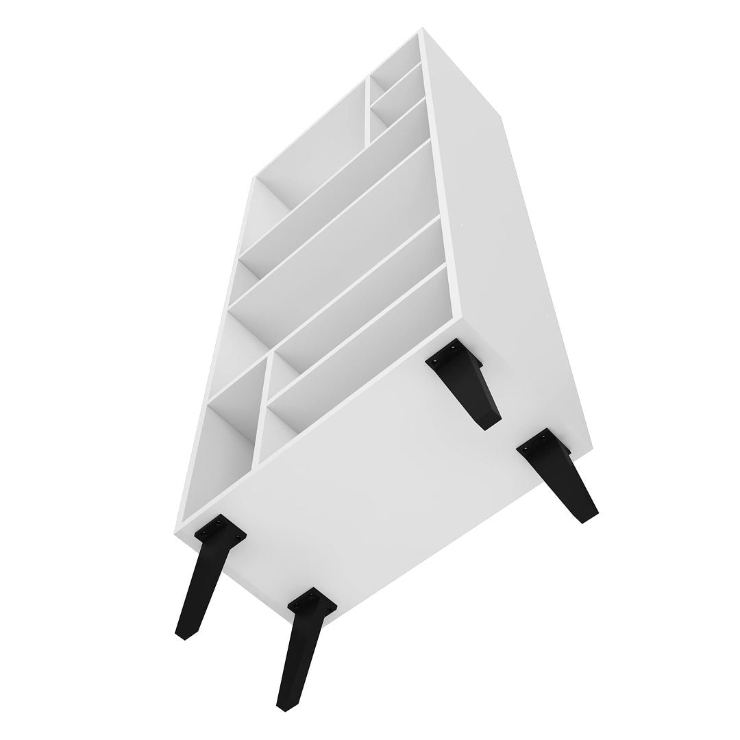 Manhattan Comfort Warren Tall Bookcase Cabinet 1.0 With 8 Shelves In White & Black Feet