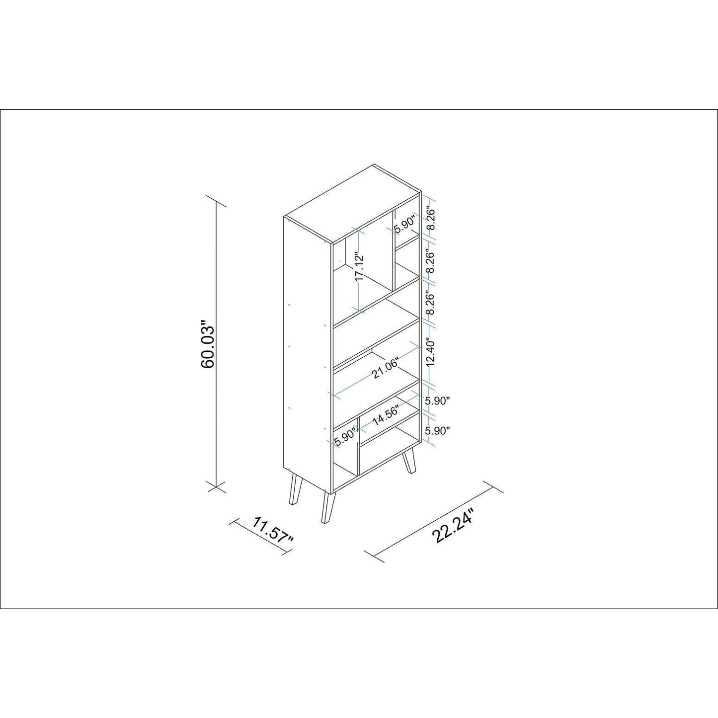 Manhattan Comfort Warren Tall Bookcase Cabinet 1.0 With 8 Shelves In White & Black Feet