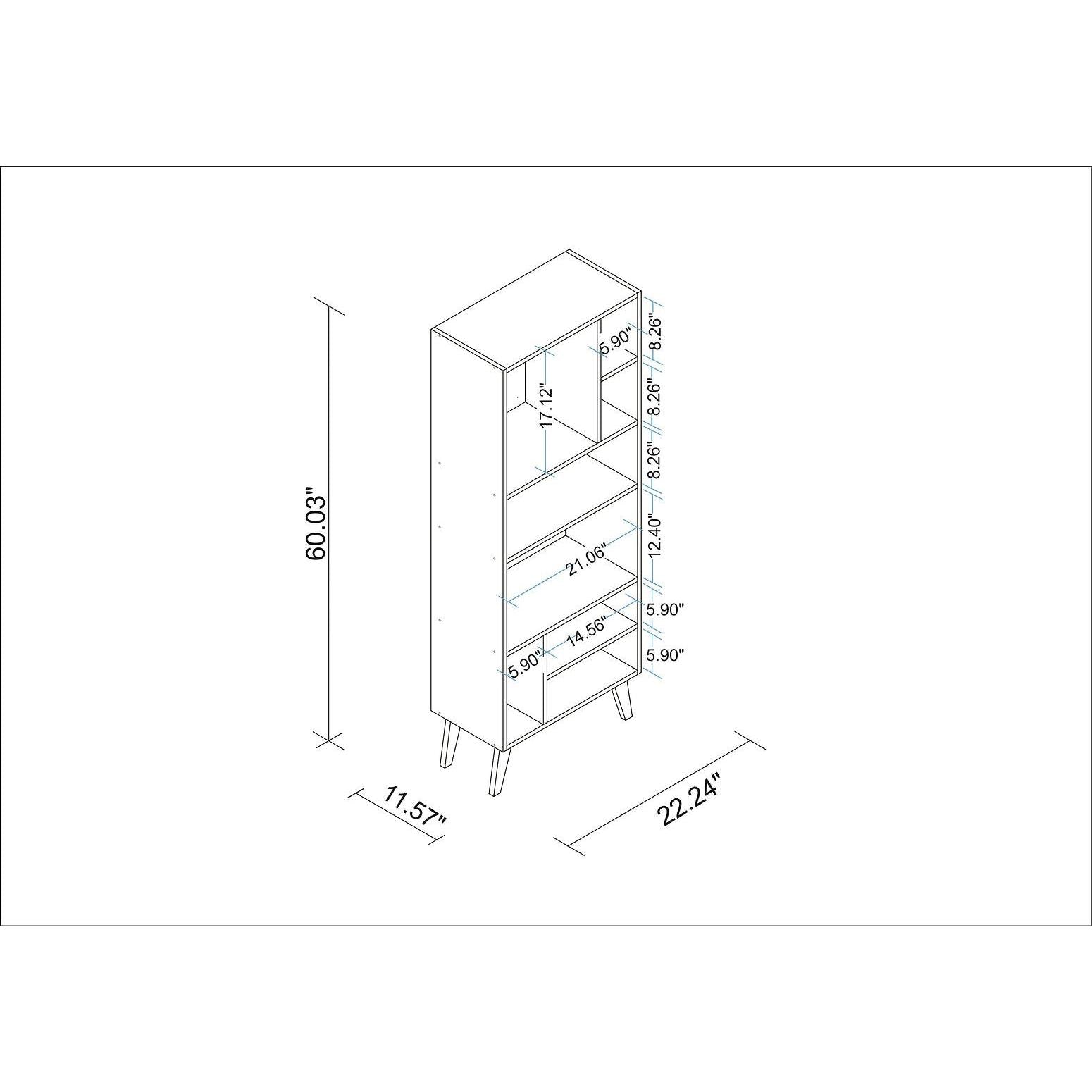 Manhattan Comfort Warren Tall Bookcase Cabinet 1.0 With 8 Shelves In White & Black Feet