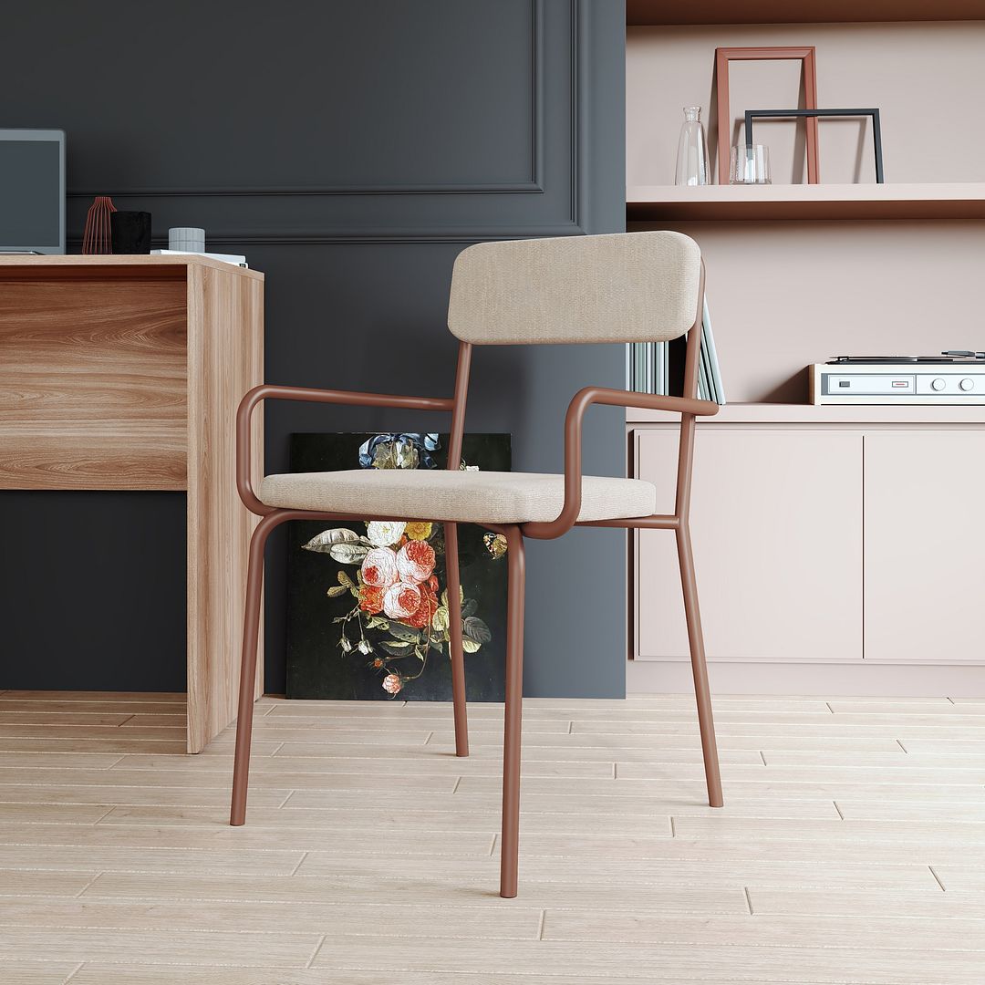 Manhattan Comfort Whythe PU Leather Dining Chair In Natural Linen & Corten