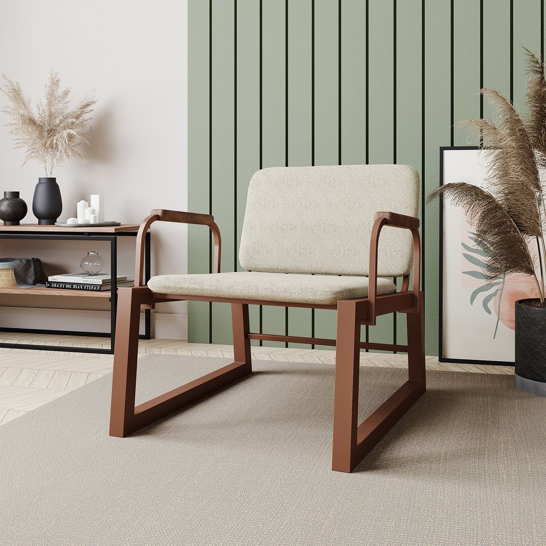 Manhattan Comfort Whythe PU Leather Low Accent Chair 1.0 In Natural Linen & Corten
