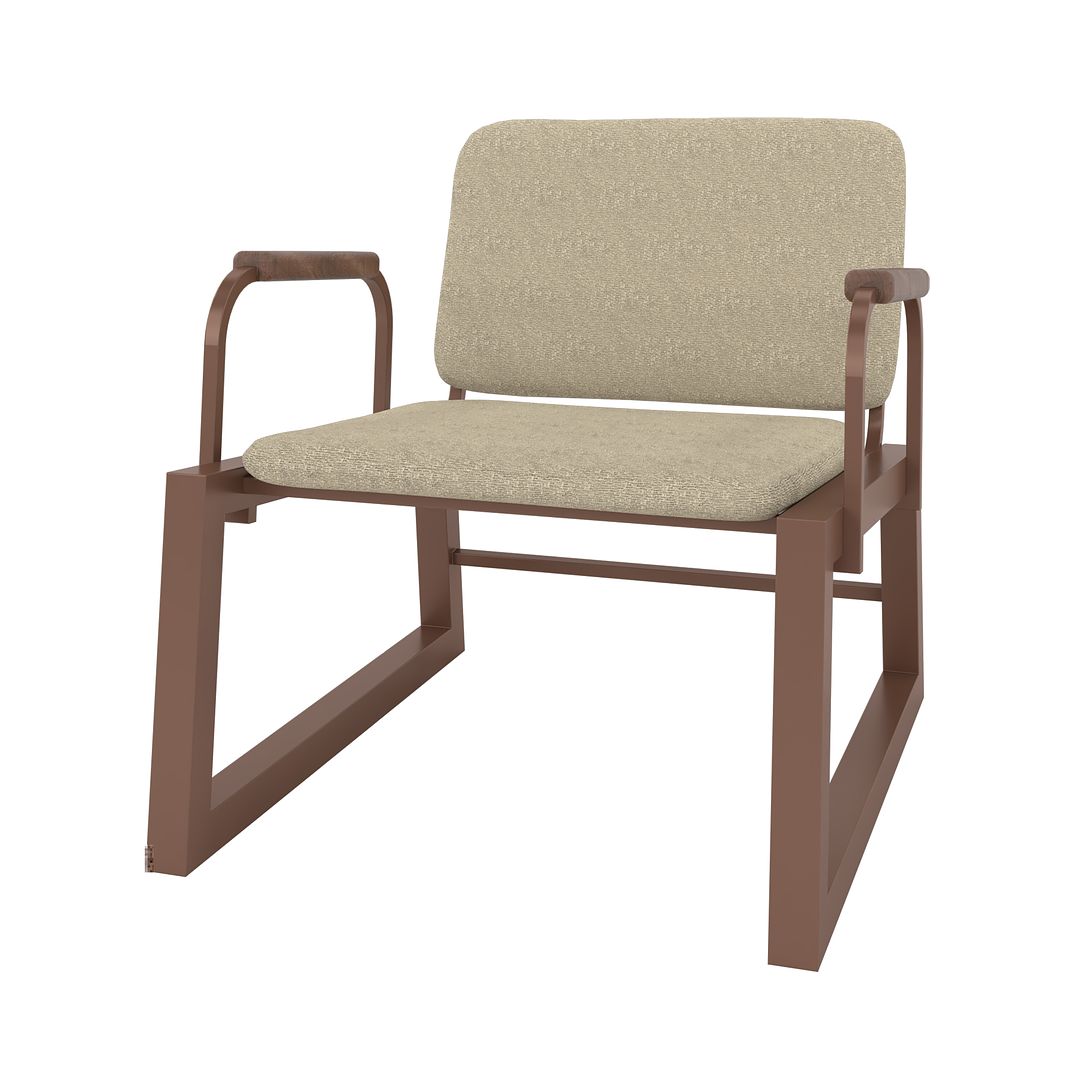 Manhattan Comfort Whythe PU Leather Low Accent Chair 1.0 In Natural Linen & Corten