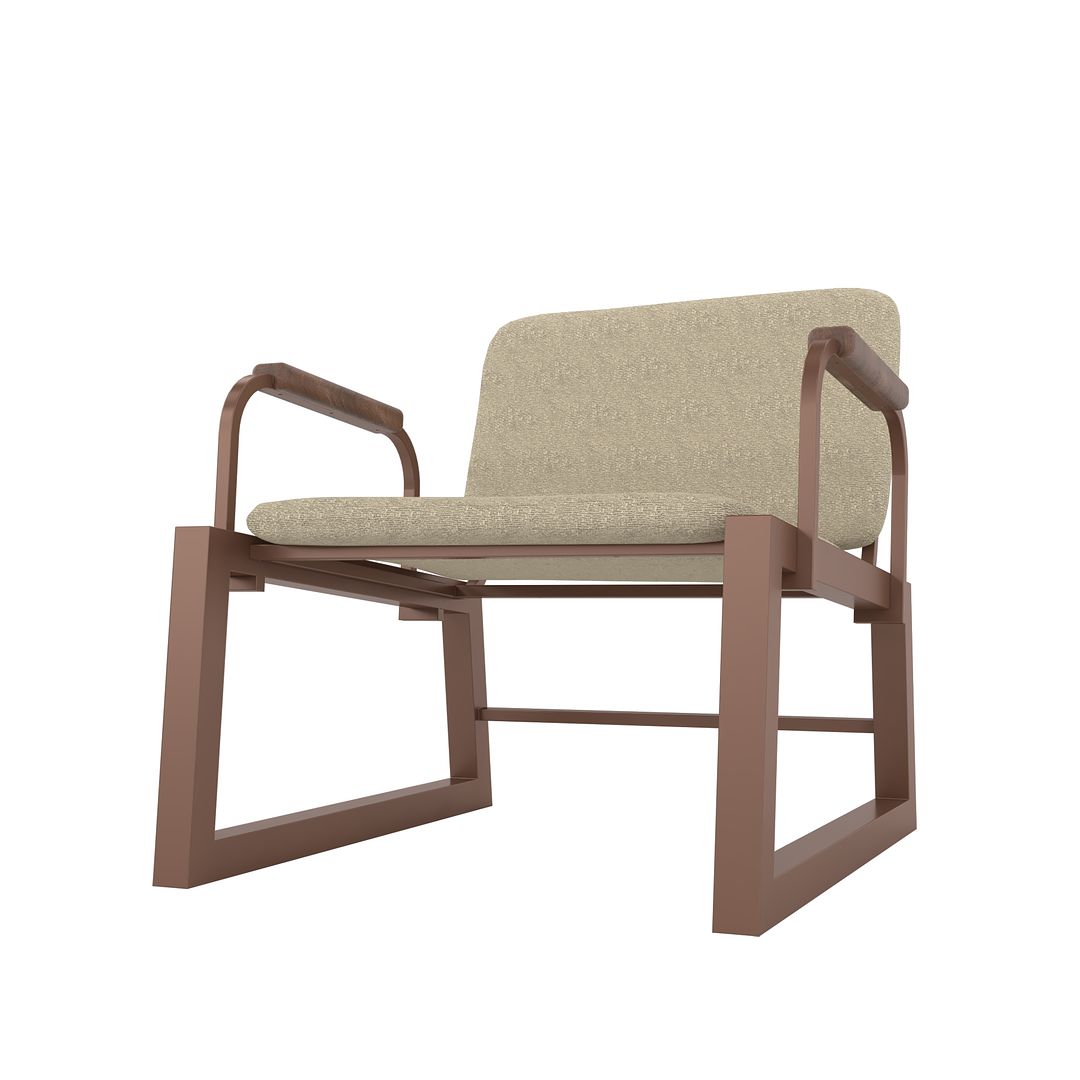 Manhattan Comfort Whythe PU Leather Low Accent Chair 1.0 In Natural Linen & Corten