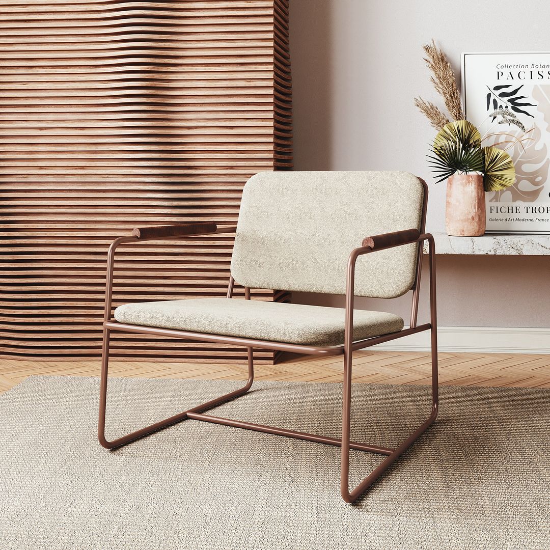 Manhattan Comfort Whythe PU Leather Low Accent Chair 2.0 In Natural Linen & Corten