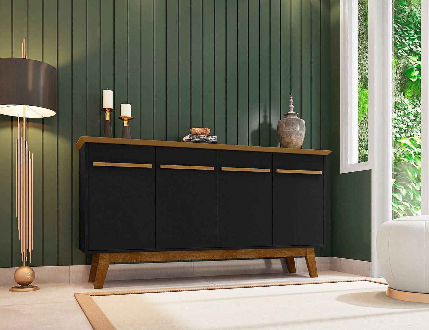 Manhattan Comfort Yonkers 63" Black & Cinnamon Sideboard