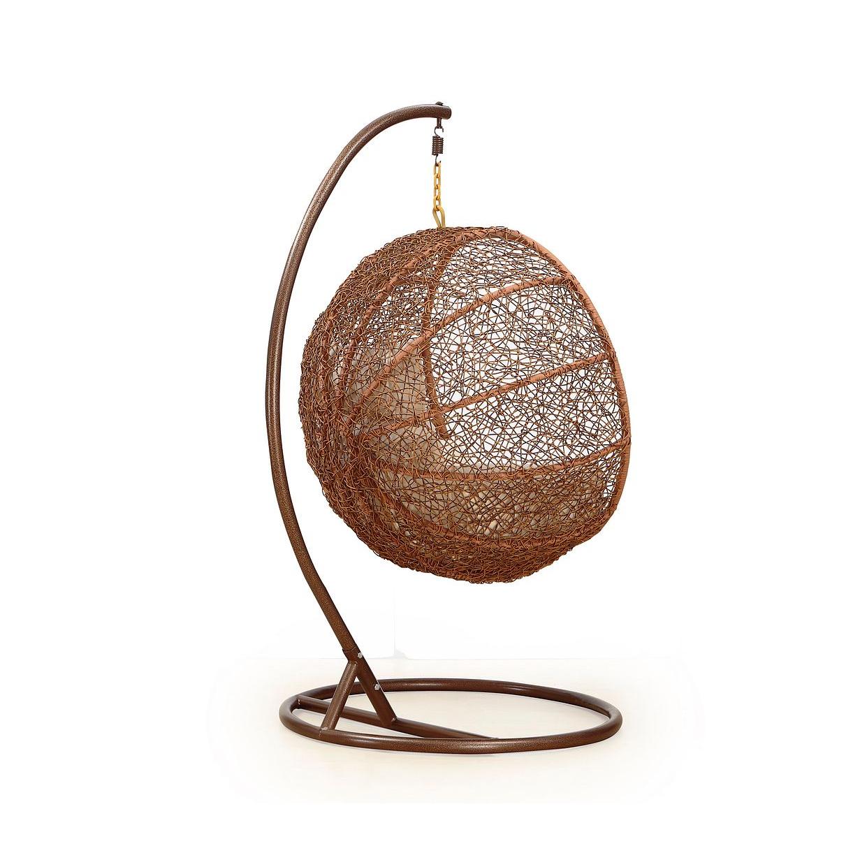 Manhattan Comfort Zolo Metal & Rattan Hanging Lounge Egg Patio Swing With Cream Cushion