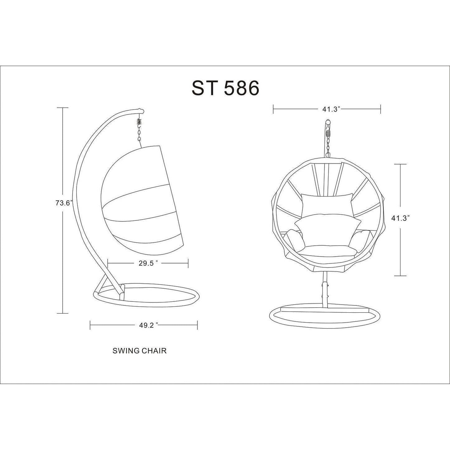 Manhattan Comfort Zolo Metal & Rattan Hanging Lounge Egg Patio Swing With Cream Cushion