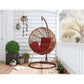 Manhattan Comfort Zolo Metal & Rattan Hanging Lounge Egg Patio Swing With Red Cushion