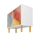 Manhattan Modern Retro Accent Cabinet With 4 Shelves In White & Multi Color Red, Yellow, Blue Print