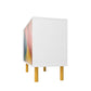 Manhattan Modern Retro Accent Cabinet With 4 Shelves In White & Multi Color Red, Yellow, Blue Print