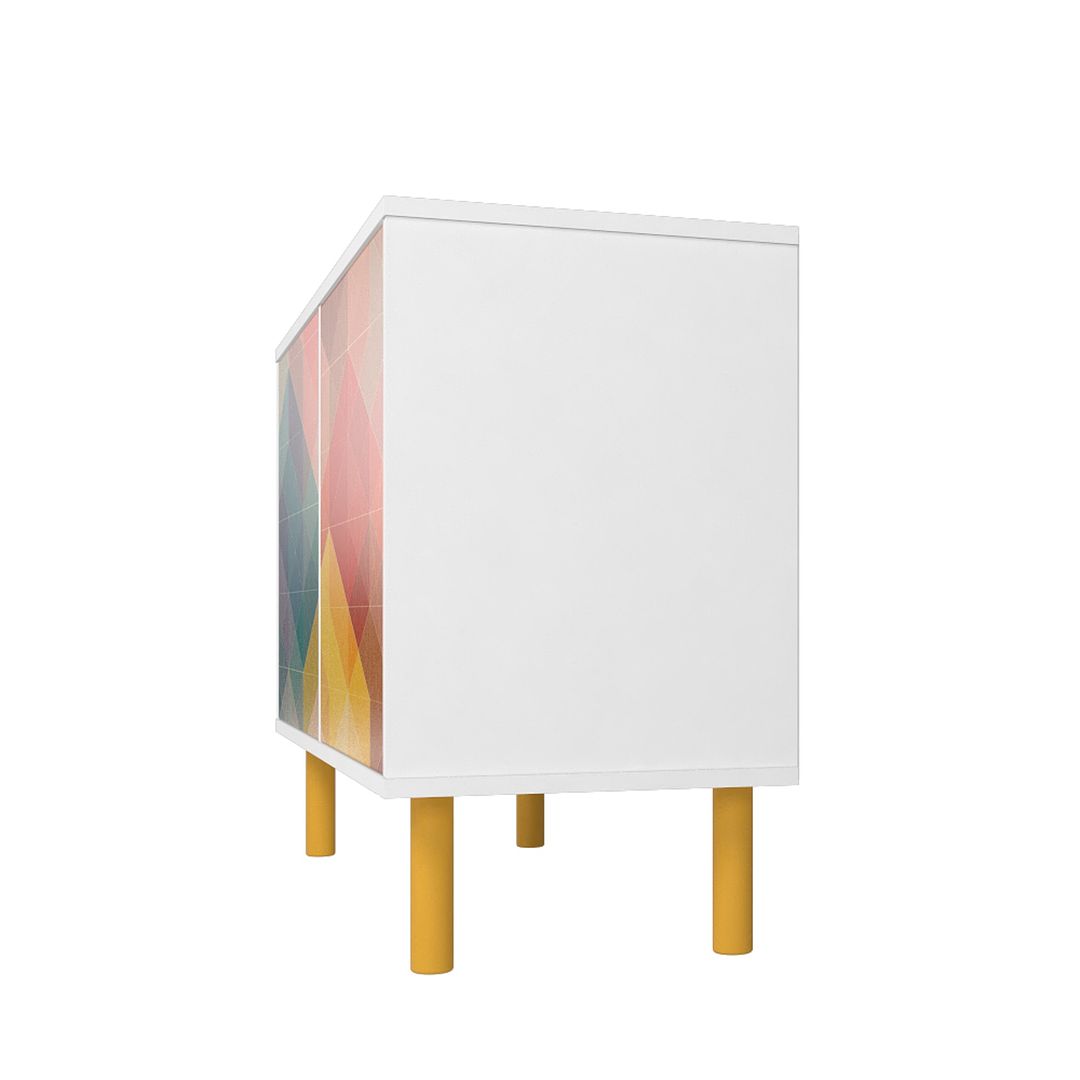 Manhattan Modern Retro Accent Cabinet With 4 Shelves In White & Multi Color Red, Yellow, Blue Print