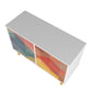 Manhattan Modern Retro Accent Cabinet With 4 Shelves In White & Multi Color Red, Yellow, Blue Print