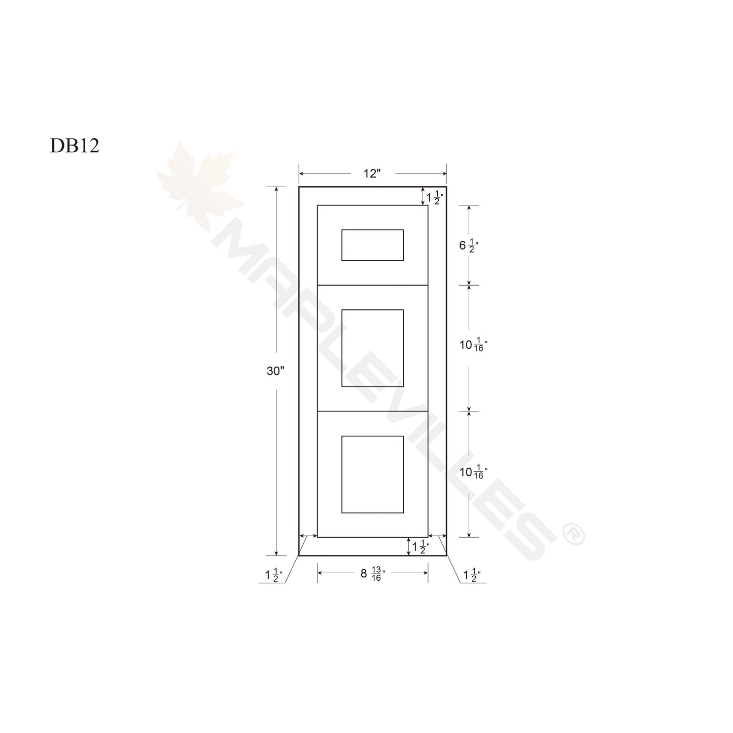 Maplevilles Cabinetry 12" Snow White Inset Modern Shaker Style RTA Birch Wood Storage Base Kitchen Cabinet With 3 Drawers