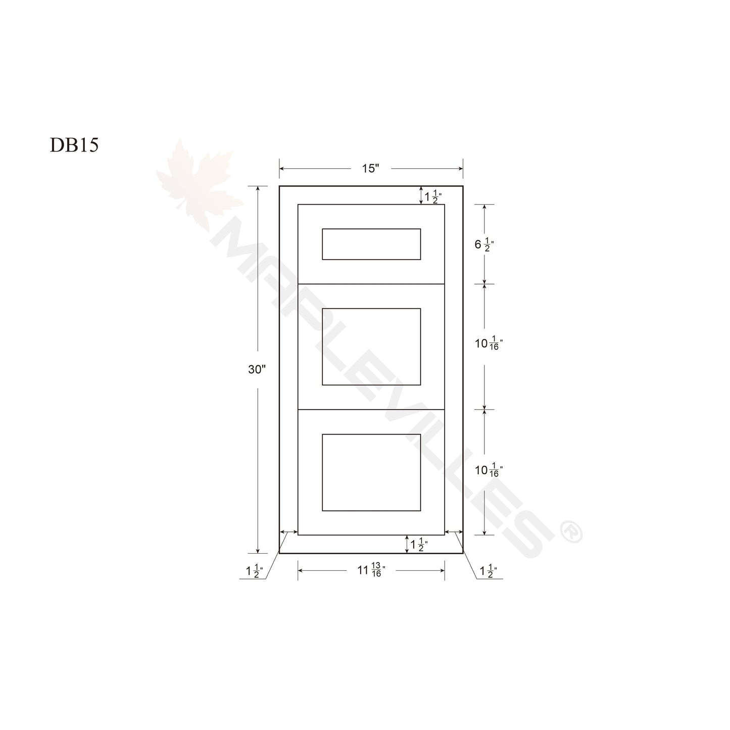 Maplevilles Cabinetry 15" Dark Gray Inset Modern Shaker Style RTA Birch Wood Storage Base Kitchen Cabinet With 3 Drawers