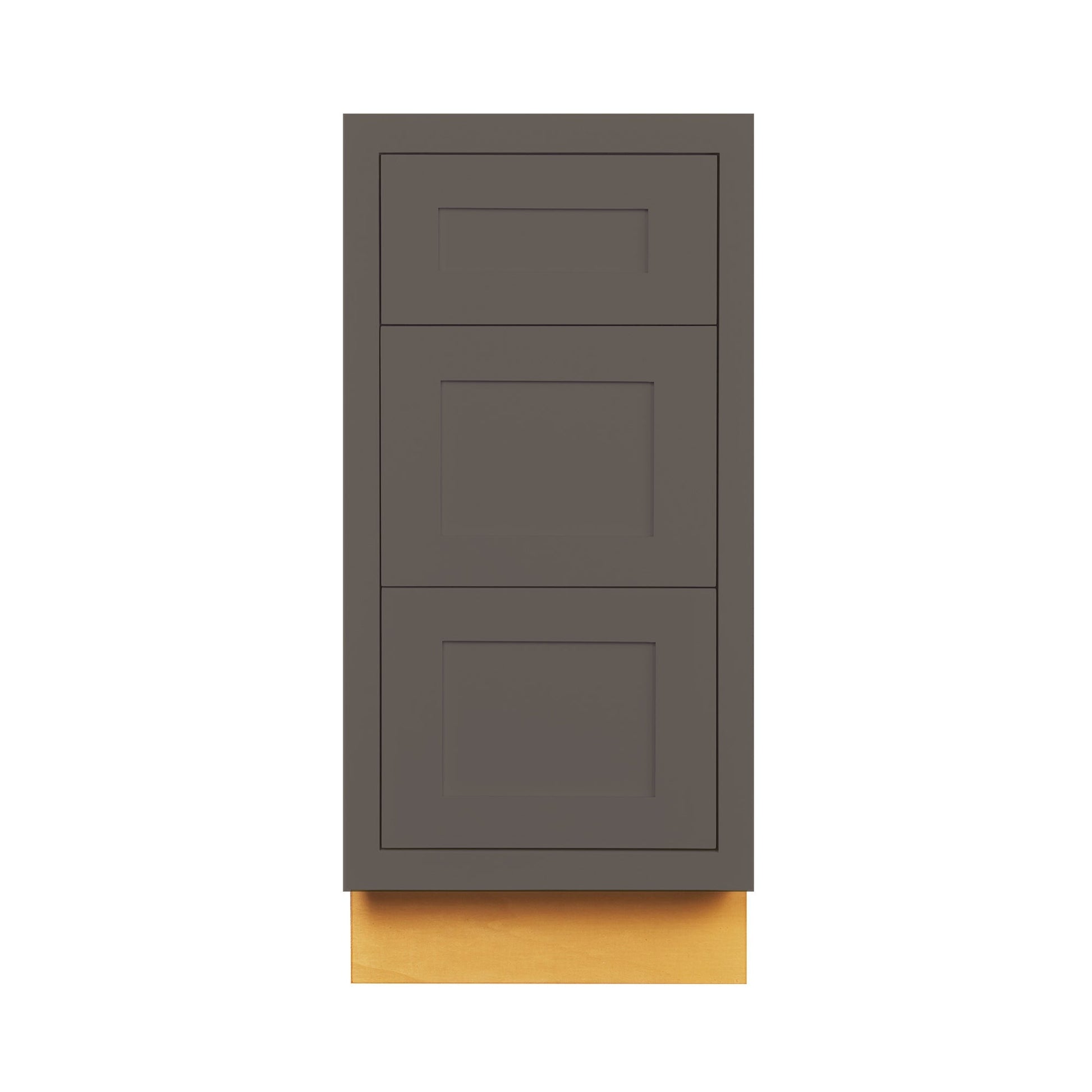 Maplevilles Cabinetry 15" Dark Gray Inset Modern Shaker Style RTA Birch Wood Storage Base Kitchen Cabinet With 3 Drawers