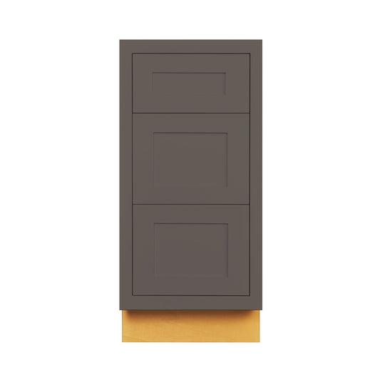 Maplevilles Cabinetry 15" Dark Gray Inset Modern Shaker Style RTA Birch Wood Storage Base Kitchen Cabinet With 3 Drawers