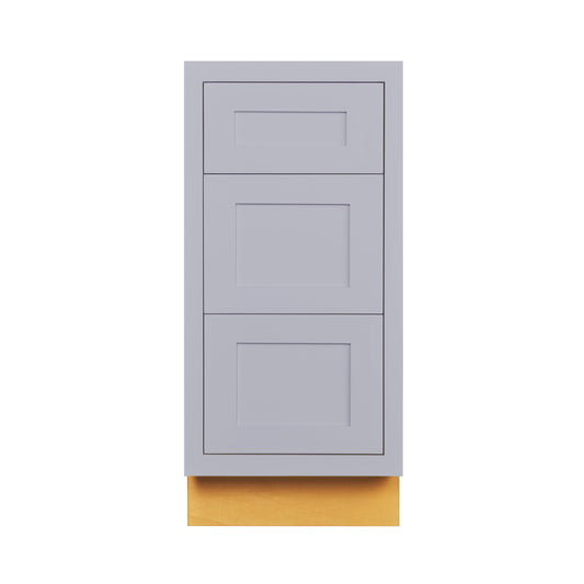 Maplevilles Cabinetry 15" Light Gray Inset Modern Shaker Style RTA Birch Wood Storage Base Kitchen Cabinet With 3 Drawers