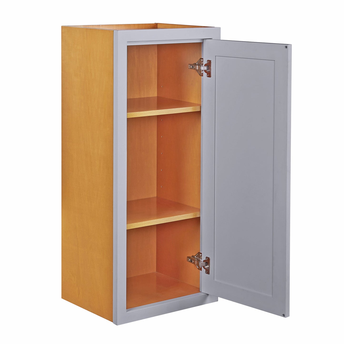 Maplevilles Cabinetry 15" x 30" Light Gray Inset Modern Shaker Style RTA Birch Wood Wall Storage Cabinet With 1 Door & 2 Shelf Boards