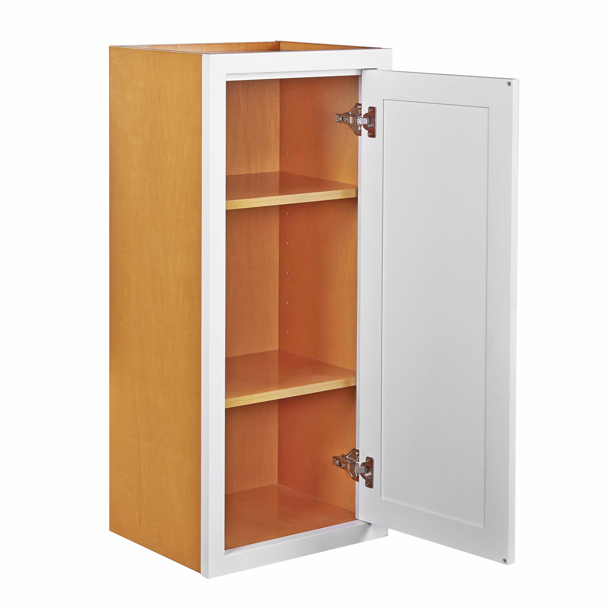 Maplevilles Cabinetry 15" x 30" Snow White Inset Modern Shaker Style RTA Birch Wood Wall Storage Cabinet With 1 Door & 2 Shelf Boards