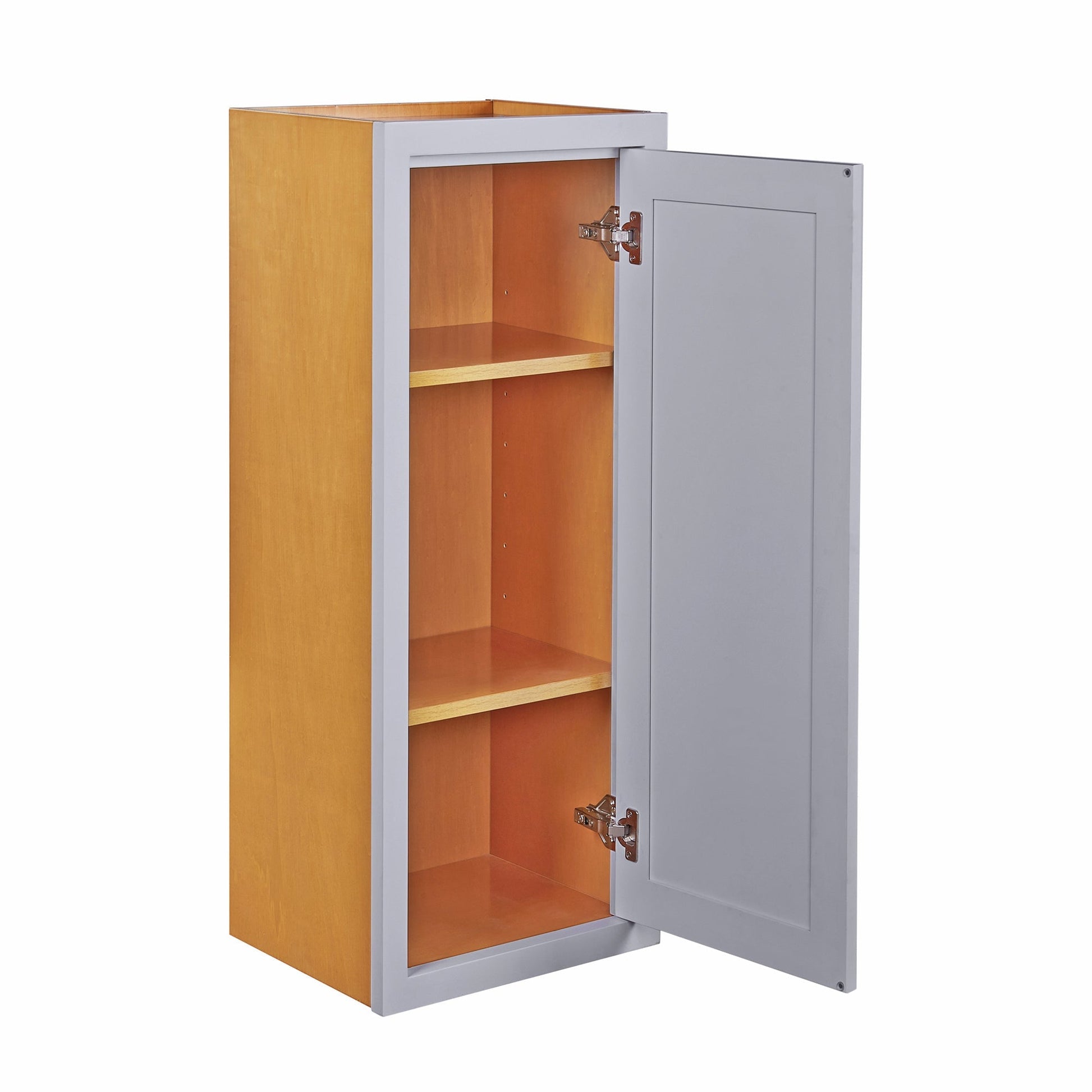 Maplevilles Cabinetry 15" x 39" Light Gray Inset Modern Shaker Style RTA Birch Wood Wall Storage Cabinet With 1 Door & 2 Shelf Boards